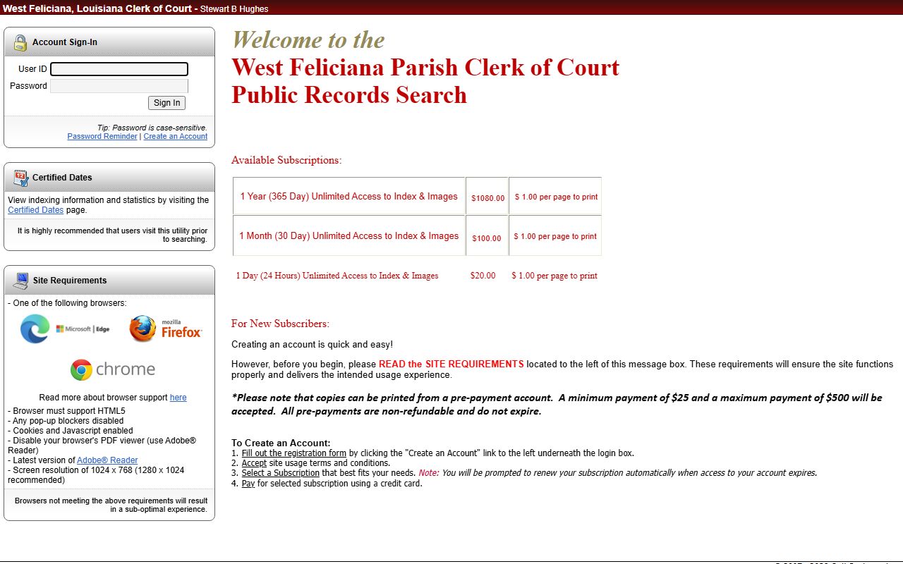 West Feliciana Parish court records Cott eSearch VERDICT CRIMINAL login and fees