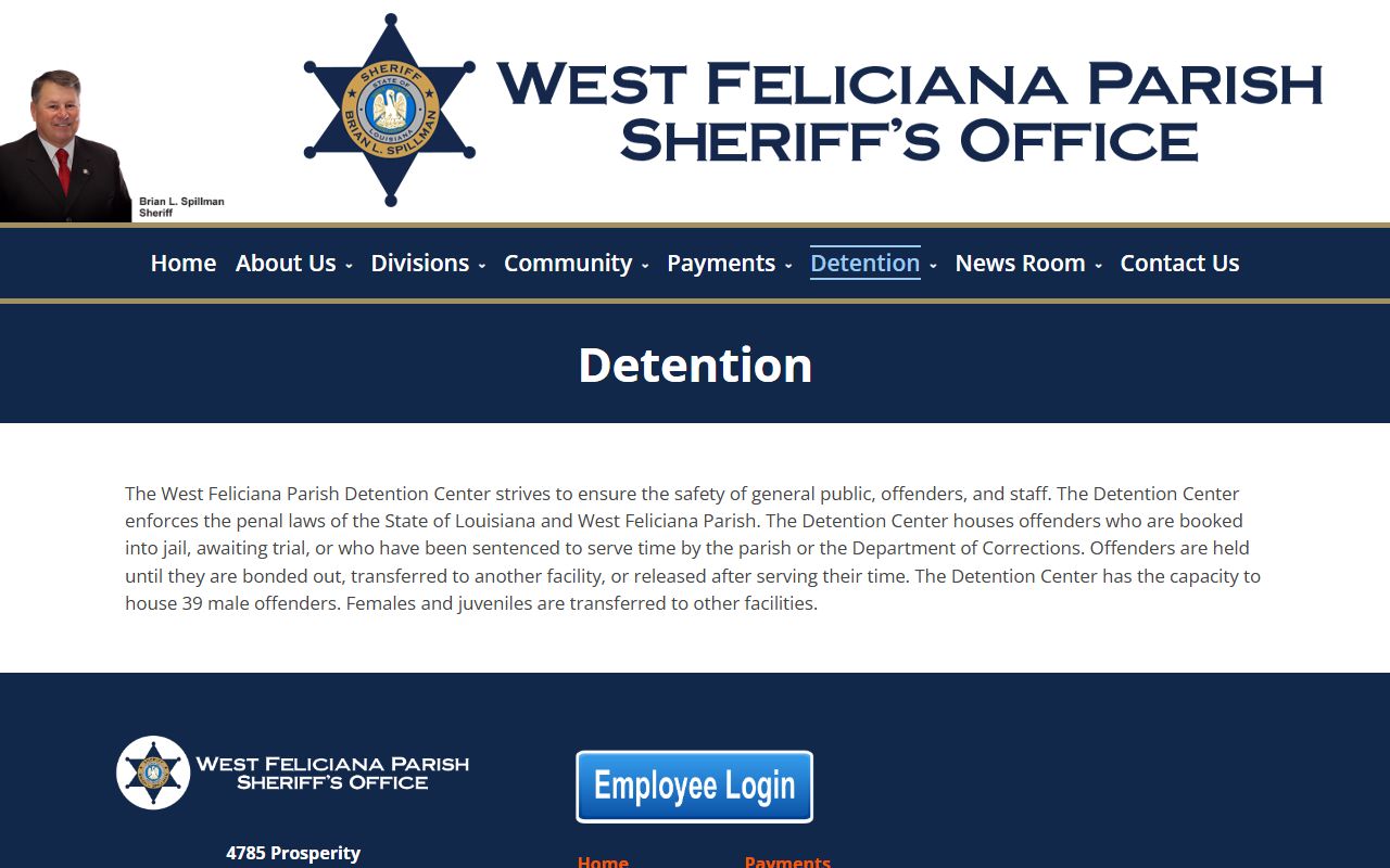 West Feliciana Parish inmate population detention page showing jail capacity